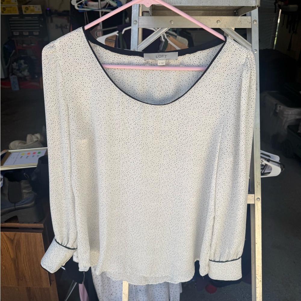 LOFT Cream Blouse with Black Accents